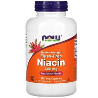 Flush-Free Niacin 500 мг Double Str. (Ниацин не вызывающий покраснений) 180 вег капсул (NOW Foods)