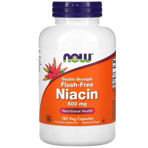Flush-Free Niacin 500 мг Double Str. (Ниацин не вызывающий покраснений) 180 вег капсул (NOW Foods)