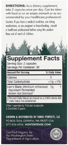 Lion's Mane Host Defense Mushrooms (Ежовик Гребенчатый) 60 вегетарианских капсул (Fungi Perfecti) фото 8