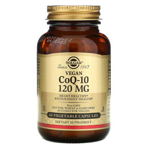 Vegan CoQ-10 120 мг (Веганский Коэнзим Q-10) 60 вегетарианских капсул (Solgar),