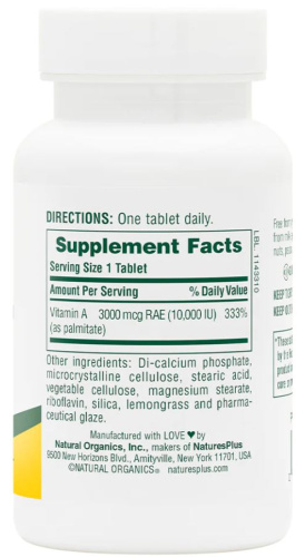 Vitamin A 10000 IU water-dispersible (Водорастворимый витамин А) 90 таблеток (NaturesPlus) фото 3