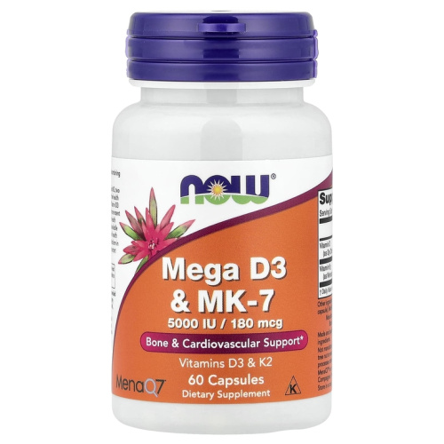 Mega D-3 & MK-7 5000 IU / 180 мкг 60 вег капсул (Now Foods)