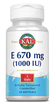 Vitamin E 670 mg 1000 IU d-Alpha Tocopherol (Витамин Е 670 мкг 1000 МЕ) 30 гелевых капсул (KAL)