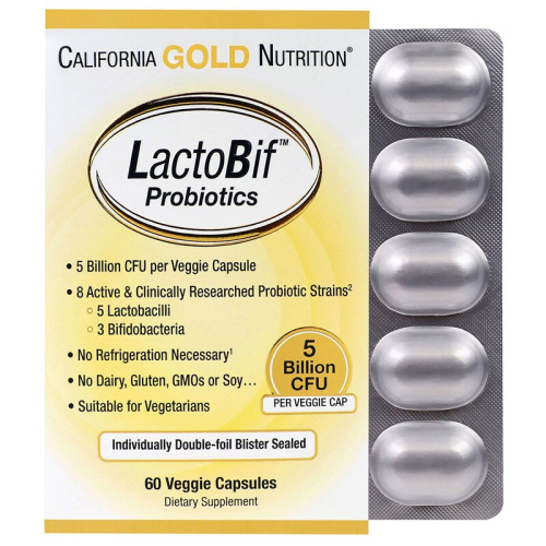LactoBif Probiotic (Пробиотики 5 млрд КОЕ) 60 капсул (California Gold Nutrition) срок 05/23