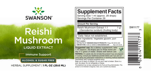 Reishi Mushroom Liquid Extract (Жидкий Экстракт Гриба Рейши) 29.6 мл (Swanson) фото 2