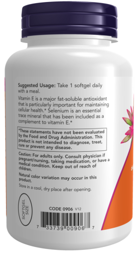 Vitamin E-400 d-alpha with Mixed Tocopherols plus Selenium (Витамин Е) 100 мягких капсул (Now Foods) фото 4