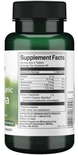 Certified Organic Spirulina (Сертифицированная органическая спирулина) 500 мг 180 таблеток (Swanson) фото 2