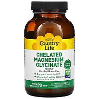 Chelated Magnesium Glycinate (хелатный глицинат магния) 400 мг 90 таблеток (Country Life)