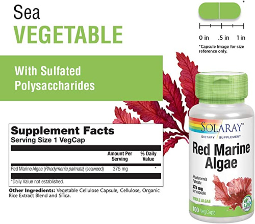 Red Marine Algae 375 mg (Красные Морские Водоросли 375 мг) 100 вег капсул (Solaray) фото 4