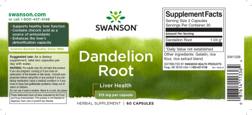 Dandelion Root 515 mg (Корень Одуванчика 515 мг) 60 капсул (Swanson) фото 2