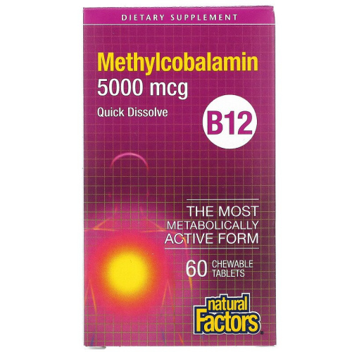 Methylcobalamin 5000 мкг (Метилкобаламин B12) 60 жевательных таблеток (Natural Factors)