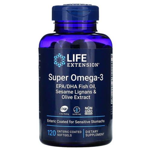 Super Omega-3 120 капсул покрытых кишечнорастворимой оболочкой (Life Extension)