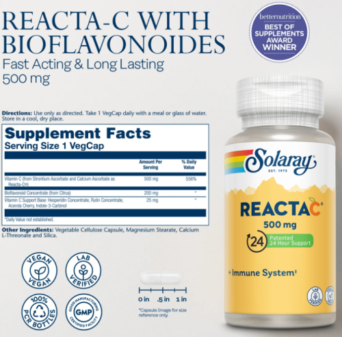 Reacta-C 500 mg 180 вег капсул (Solaray) фото 4