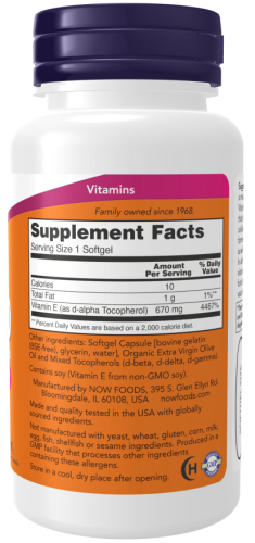 Vitamin E-1000 Mixed Tocopherols (Витамин Е смешанные токоферолы) 100 мягких капсул (Now Foods) фото 5
