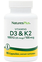 Vitamins D3 & K2 1000 IU (25 mcg) / 100 mcg 90 капсул (NaturesPlus)