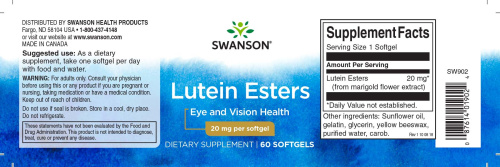 Lutein Esters 20 мг (Лютеин сложные эфиры) 60 мягких капсул (Swanson) фото 2