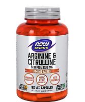 Arginine & Citrulline 500/250 мг (Аргинин и Цитруллин)  120 вег капсул (Now Foods)