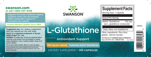 L-Glutathione 100 mg (L-Глутатион 100 мг) 100 вег капсул (Swanson) фото 3