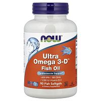 Ultra Omega 3-D + Vitamin D3 600 EPA / 300 DHA 90 рыбных капсул (Now Foods)_
