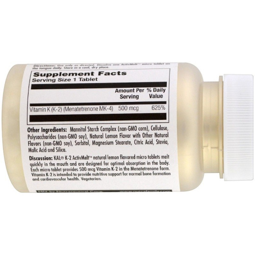 K-2 500 мкг (Витамин К-2) 100 микро таблеток (KAL) фото 3