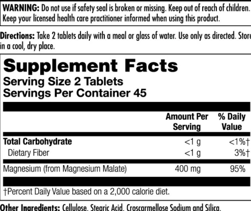 Magnesium Malate 400 mg (Магний Малат 400 мг) 90 таблеток (KAL) фото 5