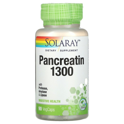 Pancreatin 1300 with Protease, Amilase & Lipase (Панкреатин) 90 вег капсул (Solaray)