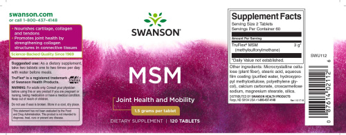 MSM 1500 mg (Метилсульфонилметан 1500 мг) 120 таблеток (Swanson) фото 3