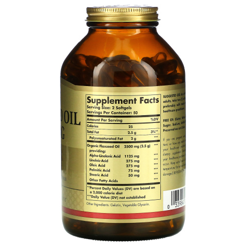 Flaxseed Oil 1250 мг (Льняное масло) 100 капсул (Solgar) срок 10.22 фото 2
