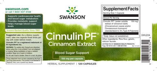CINNULIN PF Cinnamon Extract 150 mg (Циннулин PF экстракт корицы 150 мг) 120 капс (Swanson) фото 2