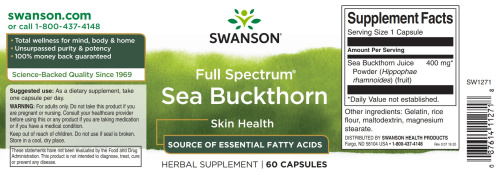 Sea Buckthorn 400 mg Full Spectrum (Облепиха 400 мг) 60 капсул (Swanson) фото 2