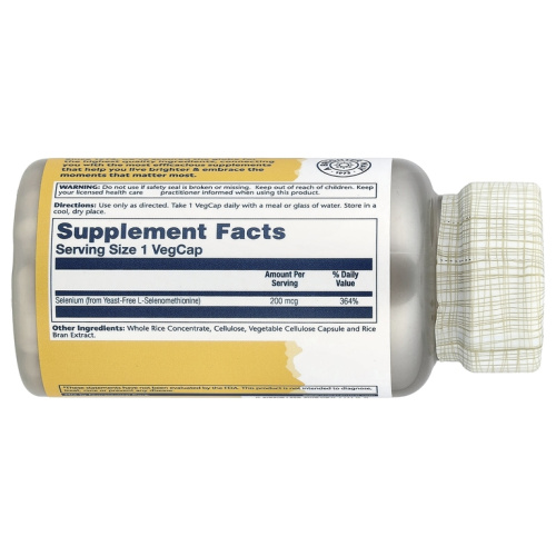 Selenium 200 mcg Yeast-Free (Селен 200 мкг Бездрожжевой) 90 капсул (Solaray)_ фото 2