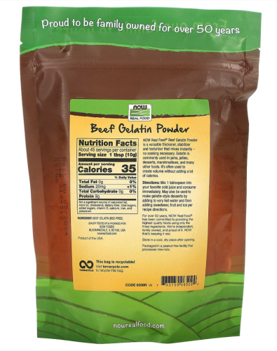 Beef Gelatin Powder (Коллаген говяжий) 454 г (Now Foods) фото 2