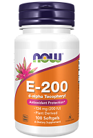 Vitamin E-200 (Витамин Е как ацетат d-альфа-токоферола) 100 мягких капсул (Now Foods)