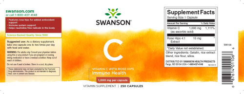 Vitamin C with Rose Hips 1000 mg (Витамин С с Шиповником) 250 капсул (Swanson) фото 2