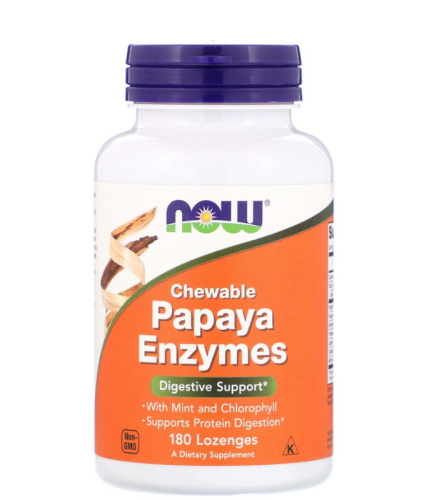 Papaya Enzymes (Жевательные Ферменты Папайи) 180 пастилок (годен до 03.26) (Now Foods)