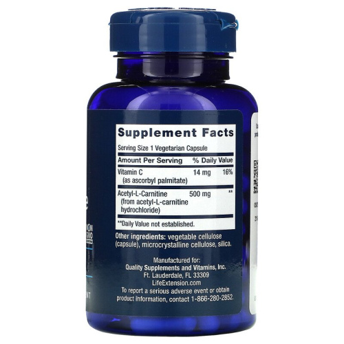 Acetyl L-Carnitine 500 мг (Ацетил L-карнитин) 100 вег капсул (Life Extension) фото 2