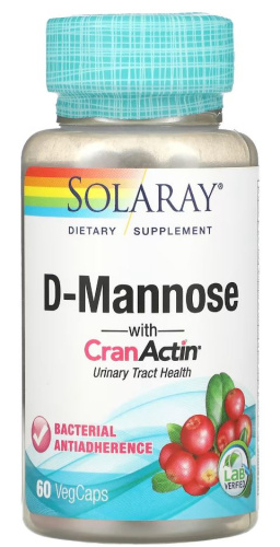 D-Mannose 1000 mg CranActin (D-манноза 1000 мг с экстрактом клюквы) 60 вег капс (Solaray) фото 2