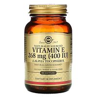 Vitamin E (Витамин E) d-alpha Tocopherol 268 мг (400 IU) 100 мягких капсул (Solgar)