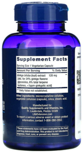 Ginkgo Biloba 120 mg Certified Extract (Экстракт Гинкго Билоба 120 мг) 365 вег капс (Life Extension) фото 2