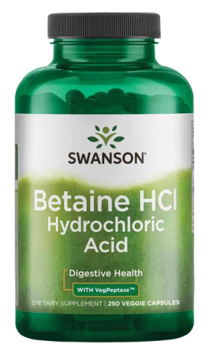 Betaine HCl Hydrochloric Acid with VegPeptase (Бетаин HCl соляная кислота) 250 вег капсул (Swanson)