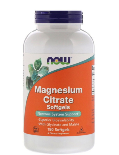 Magnesium Citrate (Цитрат магния) 180 мягких капсул (Now Foods)