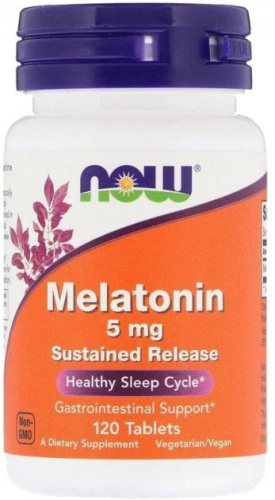 Melatonin SR 5 мг (Мелатонин медленного высвобождения) 120 таб (Now Foods)