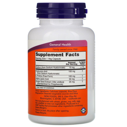 Hyaluronic Acid 100 мг (Гиалуроновая кислота) 120 капсул (Now Foods) Срок 09/2021 фото 2