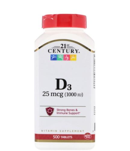 Витамин D3 25 мкг (1000 IU) 500 таблеток (21st Century)