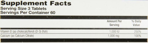 Calcium Citrate D-3 1000 мг 180 таблеток (KAL) фото 3