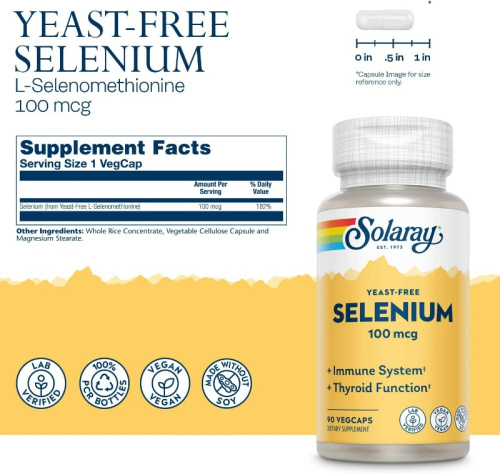 Selenium 100 mcg Yeast-Free (Селен 100 мкг Бездрожжевой) 90 вег капсул (Solaray) фото 3