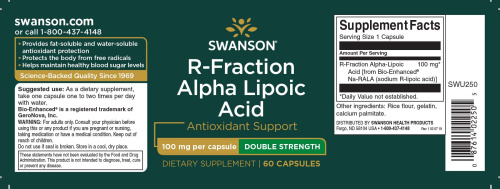 R-Fraction Alpha Lipoic Acid 100 mg (Альфа-липоевая кислота 100 мг) 60 капсул (Swanson) фото 3