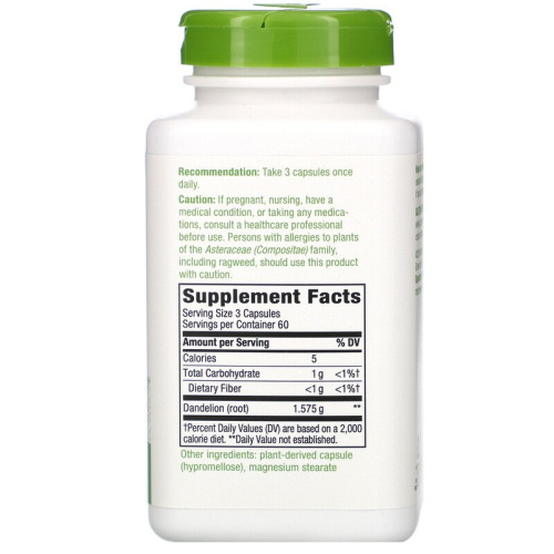 Dandelion Root 1575 мг (Корень Одуванчика) 180 веган капсул (Nature's Way) фото 2