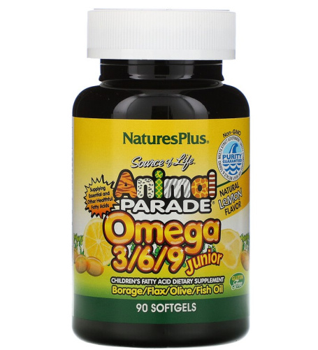 Omega 3-6-9 Junior Animal Parade (Лимонный Вкус) 90 капсул (NaturesPlus) фото 3