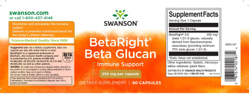 Beta Glucans 250 mg BetaRight® (Бета-глюканы 250 мг) 60 капс (Swanson) фото 3